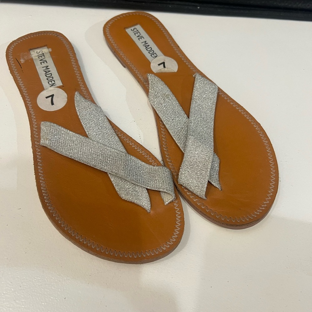 Steve Madden Silver Glitter Cross-Strap Slide Sandals